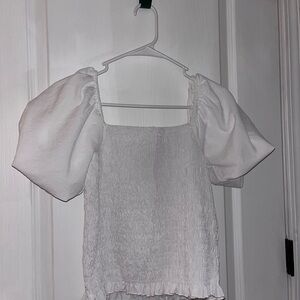 White Puff Sleeve Smocked Top
